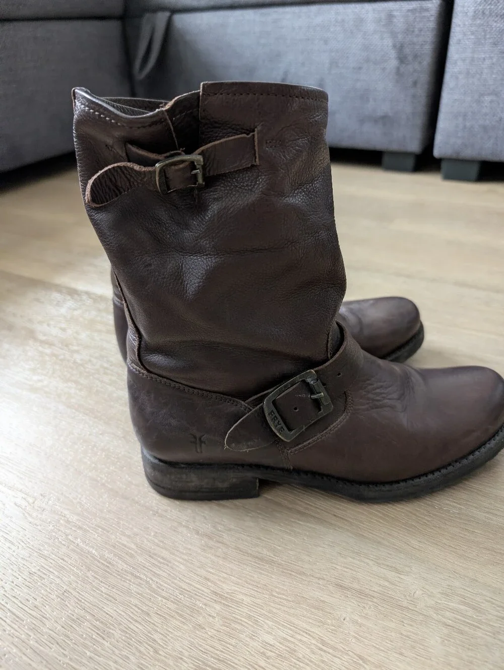 Frye Veronica Brown Leather Mid-Calf Buckle Boots - Women - Picture 3 of 7